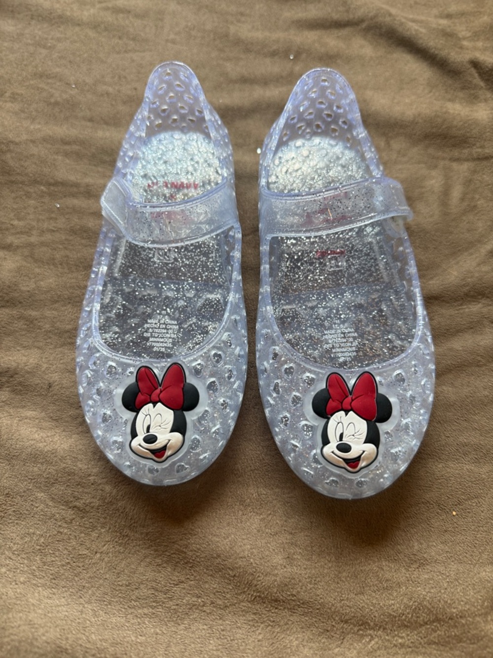 Old Navy Clear Glitter Minnie Mouse Jelly Sandals with Red Bows
